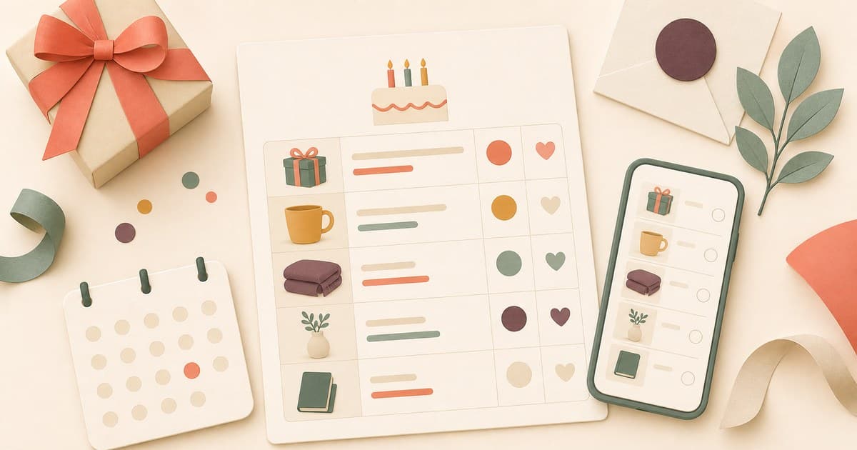 A birthday wishlist template with gift links price bands and priorities