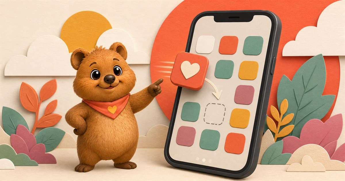 Kit beside a phone showing Quokit added to the home screen
